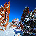 Snow on Vertical Rock Formations at Garden of the Gods